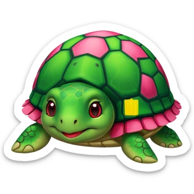 tortue cartoon verte avec joues rouge-rose, style kawaii, fond transparent. sticker