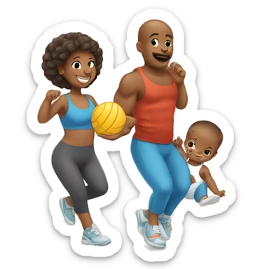 A baby exercising with his parents sticker