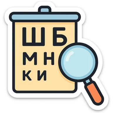Sivtsev eye chart vector icon with a magnifying glass in front, shadows and highlights, pastel palette sticker