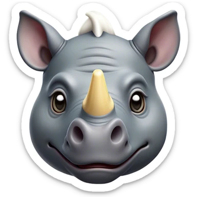 Cinematic Comical Rhinoceros Portrait Emoji, Head tilted dramatically with an exaggeratedly amused expression, featuring a striking, glossy slate-gray hide with a boldly textured white horn, wide, expressive eyes filled with playful disbelief, Simplified yet hilariously expressive features, highly detailed, glowing with a slightly sassy glow, high shine, dramatic yet playful, stylized with an air of cheeky wild mischief, bright and endearing, soft glowing outline, capturing the essence of a spirited and over-the-top rhinoceros, so meme-worthy it feels like it could charge its way into internet fame instantly! sticker