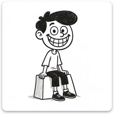 Make the hot boy's smile much wider, keep the hand drawn doodle style. The original style 'doodle' does not support editing, so using general style as fallback with instructions to keep hand drawn doodle style. sticker