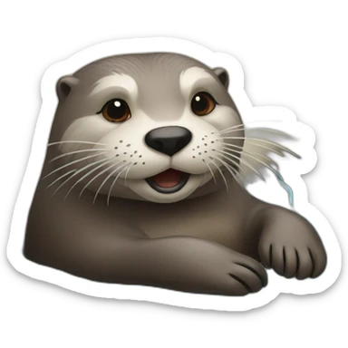 an otter laying on the water while smoking  sticker