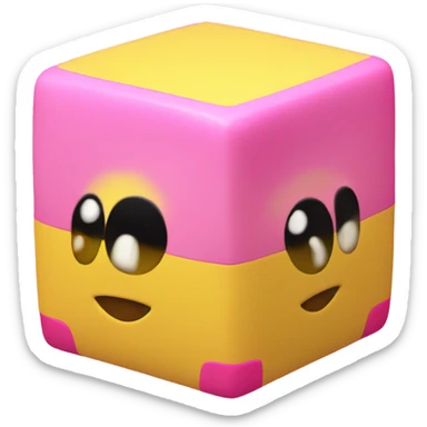 Yellow cube with long black Kirby eyes with pink Kirby feet sticker