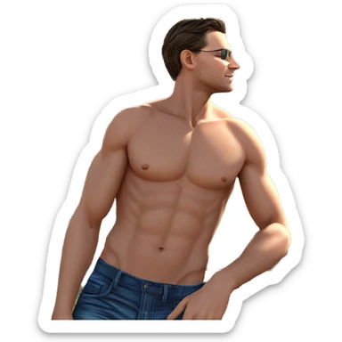 topless boy under blue sky sticker