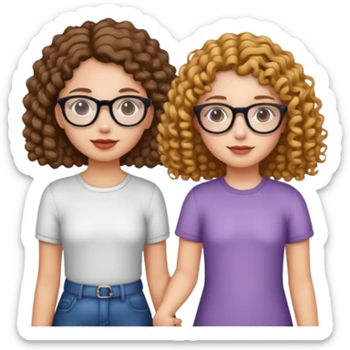straight hair girl holding hands with curly haired girl glasses sticker