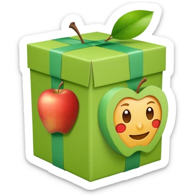 light green shipping box wrapped in tape, with a partially unwrapped corner exposing the box underneath, apple style emoji sticker