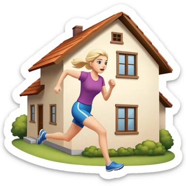 Woman running very fast out of house sticker