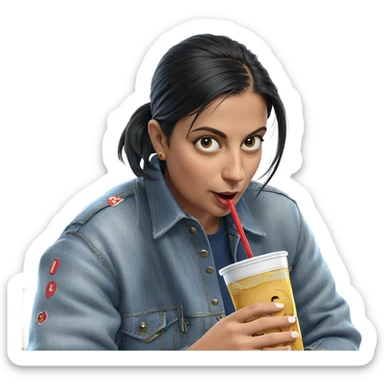 girl in denim jacket sipping sticker