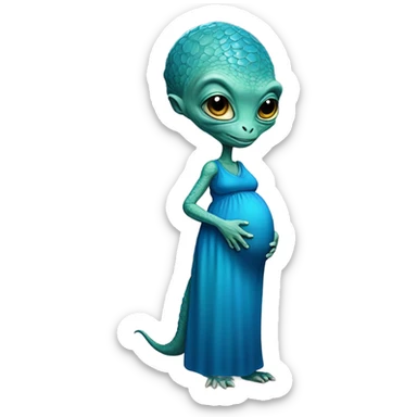 Pregnant Reptilian alien woman, full body in blue dress sticker