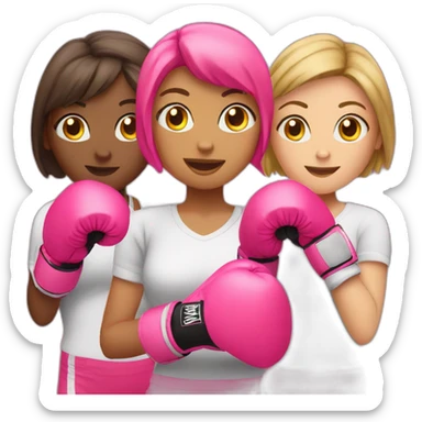 three girls with boxing gloves in pink  sticker