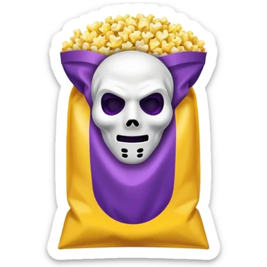 Glitter purple and yellow popcorn with ghostface mask in packaging sticker