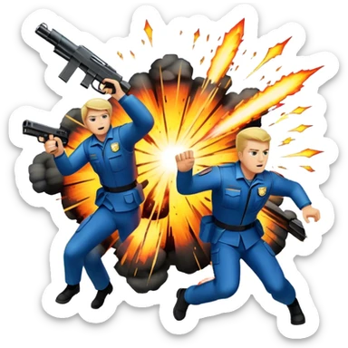 Icon for Action Movies: A photorealistic, vibrant collage in the style of a movie poster, featuring intense action scenes—explosions, high-speed chases, and dramatic close-ups of characters in combat. The design should capture the adrenaline-pumping energy of action films. Transparent background. sticker