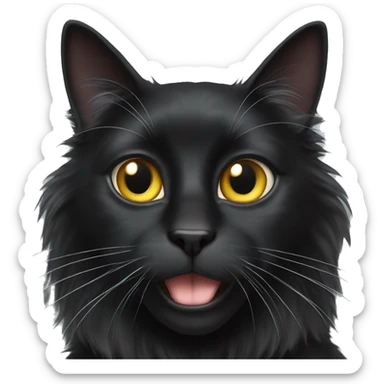 black cat domestic long-haired with white spot on the mouth sticker