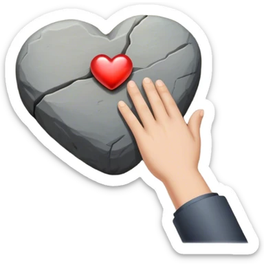A glowing heart-shaped rock lying on a sidewalk, partially hidden among other stones. A hand is reaching toward it, as if discovering a sign meant just for them. —meaningful signs appearing when you open your mind to them. sticker