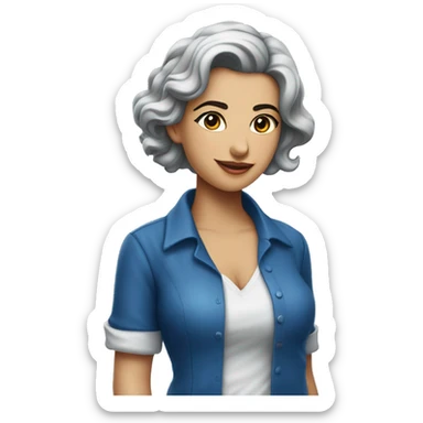 Pessoa morena, com blusa azul, cabelo loiro platinado, sorrindo, fazendo 5 com as duas mãos  sticker