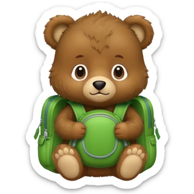 baby bear wear green backpack sticker