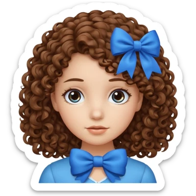 girl with curly hair blue bow sticker