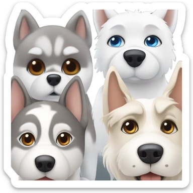 3dog : One. Grey Husky with blue eyes, a beige HUSKY with brown eyes and a white Westies sticker