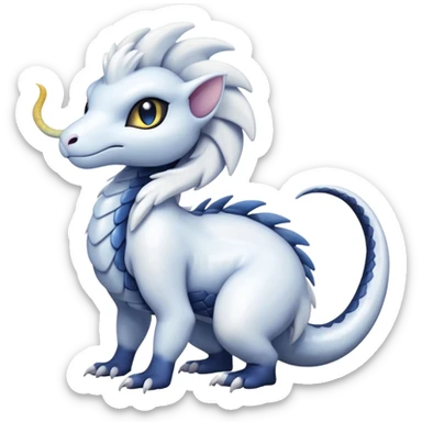 White glossy soft silky furry iridesent Absol-Shinx-Snake-fusion-hybrid, full body sticker