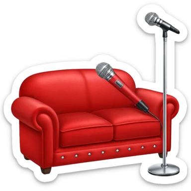 Red sofa with microphone sticker