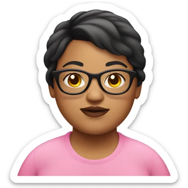 Fat girl with pink glasses black short hair sticker