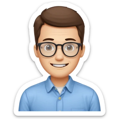 nerdy developer with glasses and prominent teeth, simple, clear emoji style sticker