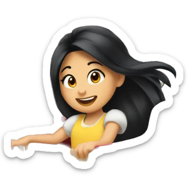Asian girl long black hair riding Disneyland roller coaster  sticker