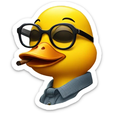 A yellow little duck with glasses smokes a cigar sticker
