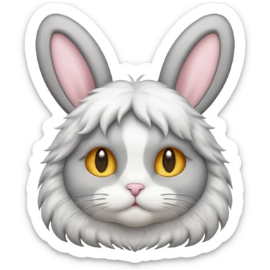 cat emoji with fluffy bunny fur and long bunny ears sticker