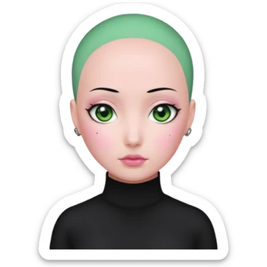 pink green black bald no face girl eyeballs sticker