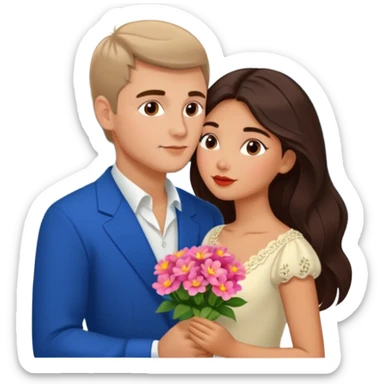 Kissing Couple traveling in Montenegro russian man and elegant  Latina girl delicate flowers and mountains in the background  sticker