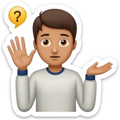 Confused guy with a 6 above his left hand and a 7 above his right hand sticker