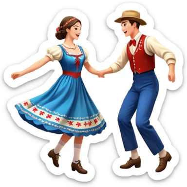 Cinematic Realistic scene of two square dancers in traditional American folk costumes, captured in joyful, coordinated motion with vibrant, rustic lighting that highlights their cultural heritage sticker