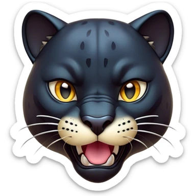 Cinematic Comical Panther Portrait Emoji, Head tilted dramatically with an exaggeratedly shocked expression, featuring a sleek, muscular body with wide, comically expressive eyes full of humorous disbelief, Simplified yet hilariously expressive features, highly detailed, glowing with a slightly sassy dark glow, high shine, dramatic yet playful, stylized with an air of quirky feline attitude, soft glowing outline, capturing the essence of a meme-worthy panther that looks ready to side-eye its way into viral fame! sticker