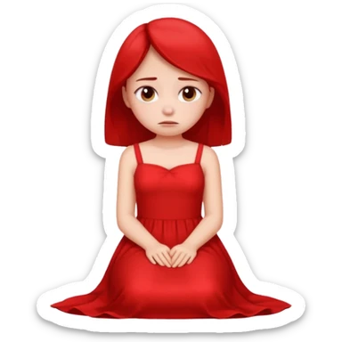 sad girl in a long red dress, sitting, emoji style sticker