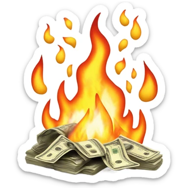 Stack of money on fire sticker