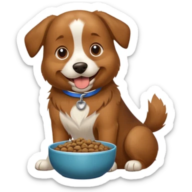 happy dog with a bowl of kibble, excited to eat sticker