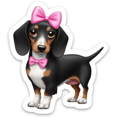 black and white dachshund with pink bows on ears sticker