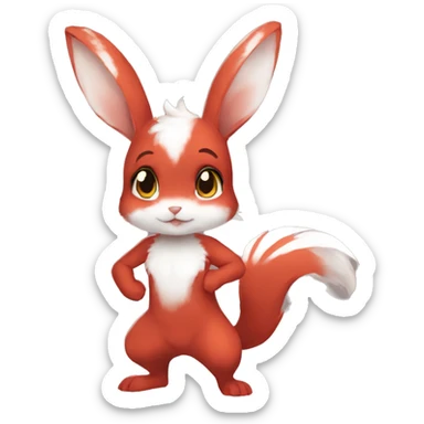 Anthro Sona Fakemon Full Body Red Rabbit Squirrel Chibi Cute  sticker