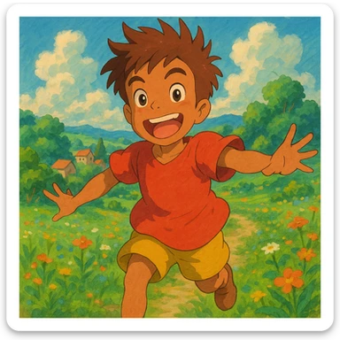 Segmia boy, energetic expression, ghibli style sticker