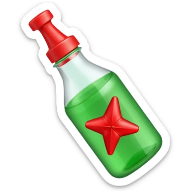 Bouteille de jet 27 avec un liquide vert à l’intérieur et un bouchon rouge sticker