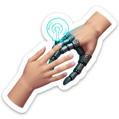 Neon cyberpunk style 
male hand holding female sticker