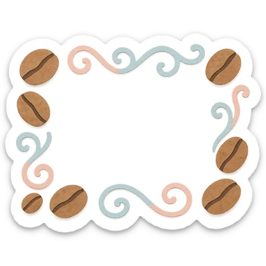 coffee bean trail border with swirls, soft pastel hand-drawn design sticker