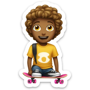 Skateboard emoji with a kid on it sticker