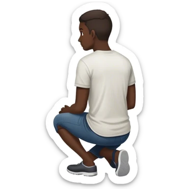 man kneeling shown from back wearing shirt on knees shown from back facing away sticker