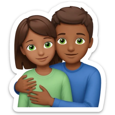 garcon grand brown aux yeux bleus câlin fille petite yeux verts cheveux brown  sticker