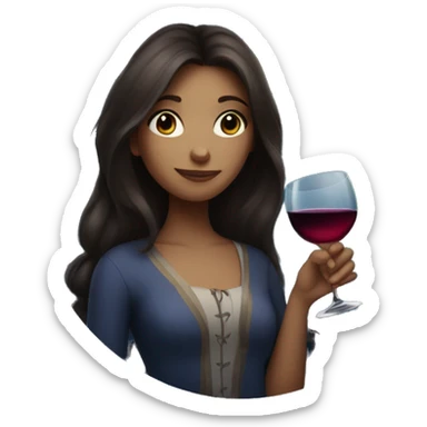 Long-haired Brunette Girl underneath the moonlight with wineglass in hand sticker