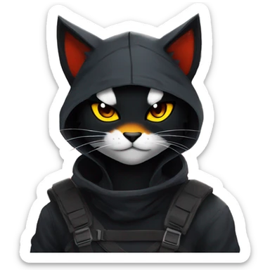 Edgy Shy Anthro Ninja cool pretty dark black Litten-Pokémon-cat-fursona-animal techwear sticker