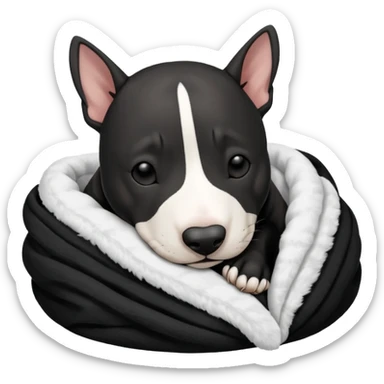 black bull terrier sleeping cozy with blanket  sticker