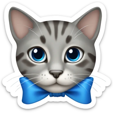 Gray tabby cat with blue bow sticker